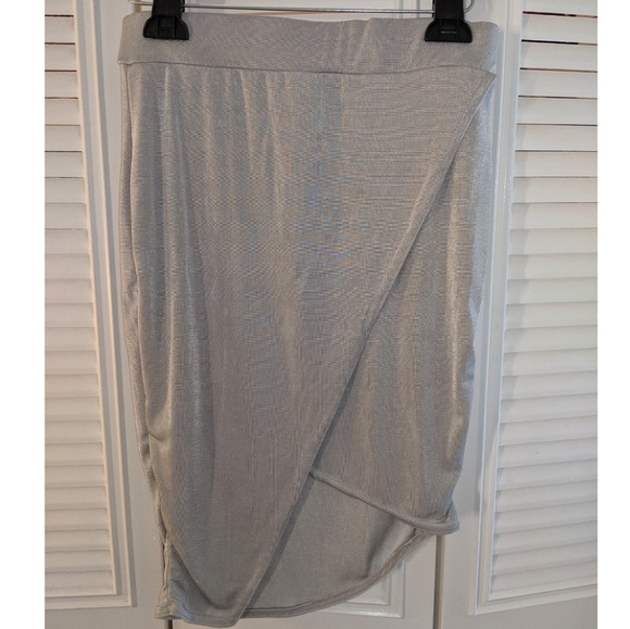 Metallic Silver Wrap Midi Skirt Mini Summer Asymmetrical Slit Dress Sequin Fest - Picture 8 of 17